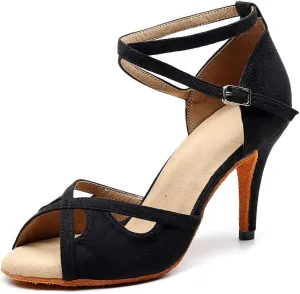 HIPPOSEUS Women's Latin Dance Shoes Ankle Strap Ballroom Wedding Party Dance Performance Sandals,Model QJW