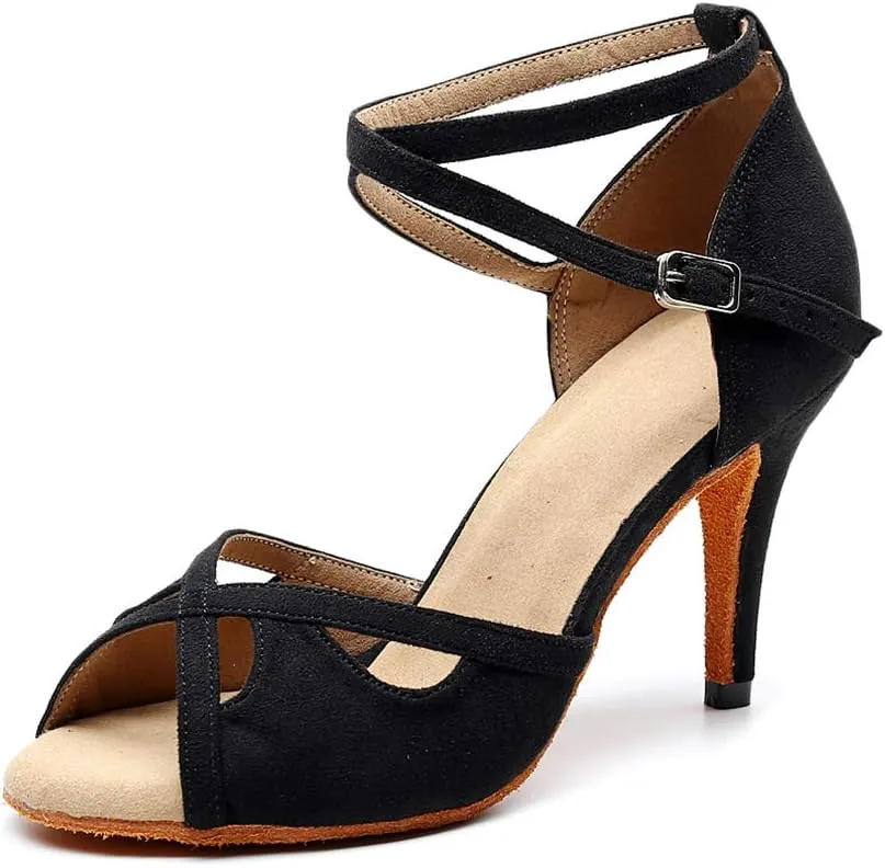 HIPPOSEUS Women's Latin Dance Shoes Ankle Strap Ballroom Wedding Party Dance Performance Sandals,Model QJW