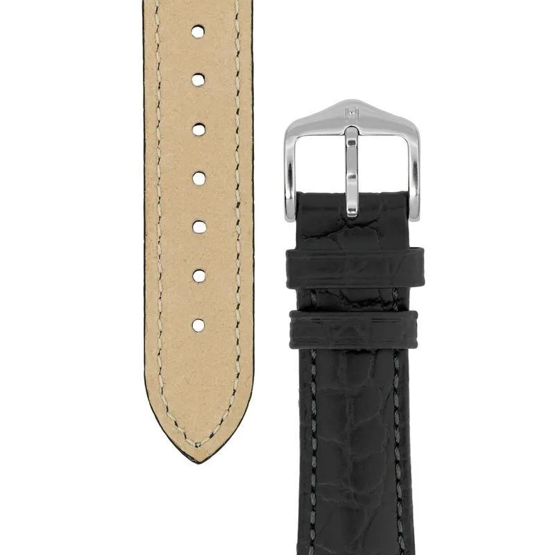 Hirsch ARISTOCRAT Croco-Embossed Leather Watch Strap in BLACK