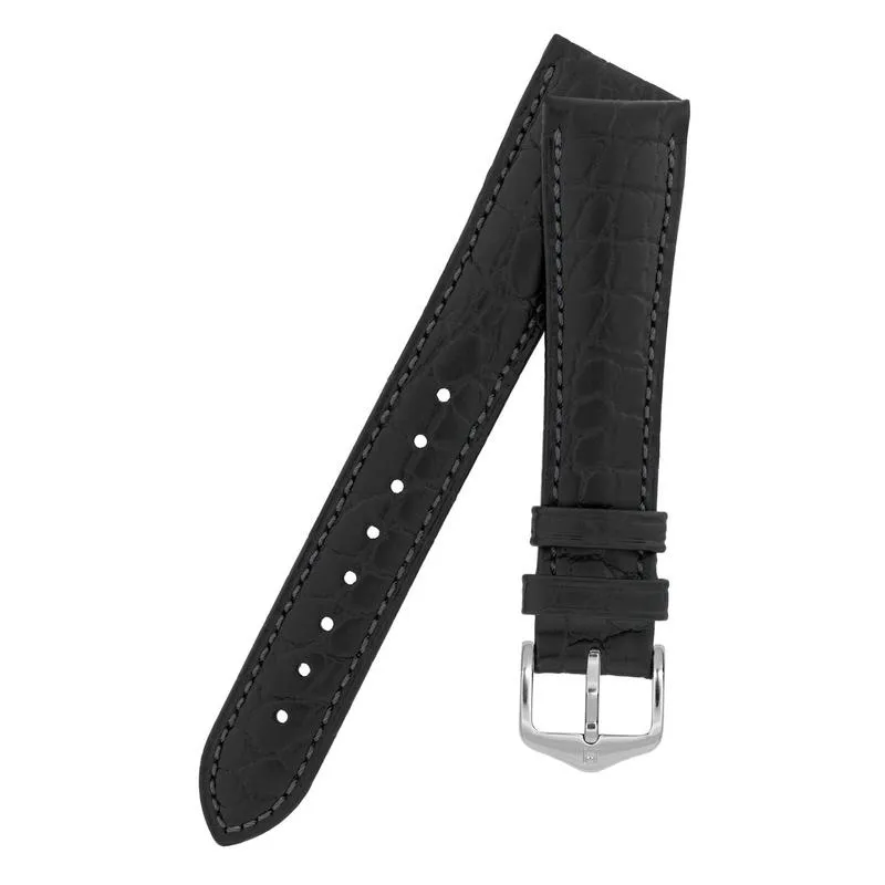 Hirsch ARISTOCRAT Croco-Embossed Leather Watch Strap in BLACK