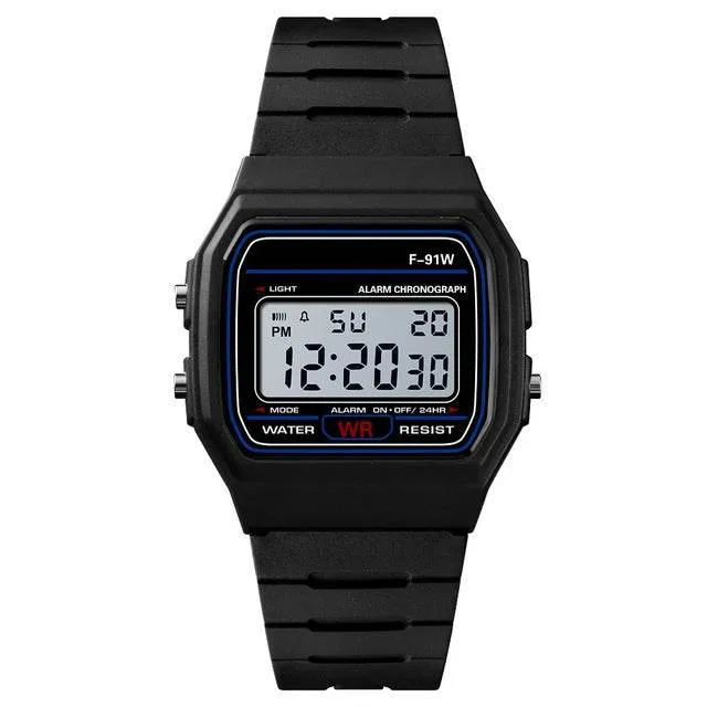 HONHX F-91W Multifunctional LED Sports Watch with Silicone Strap and Digital Display