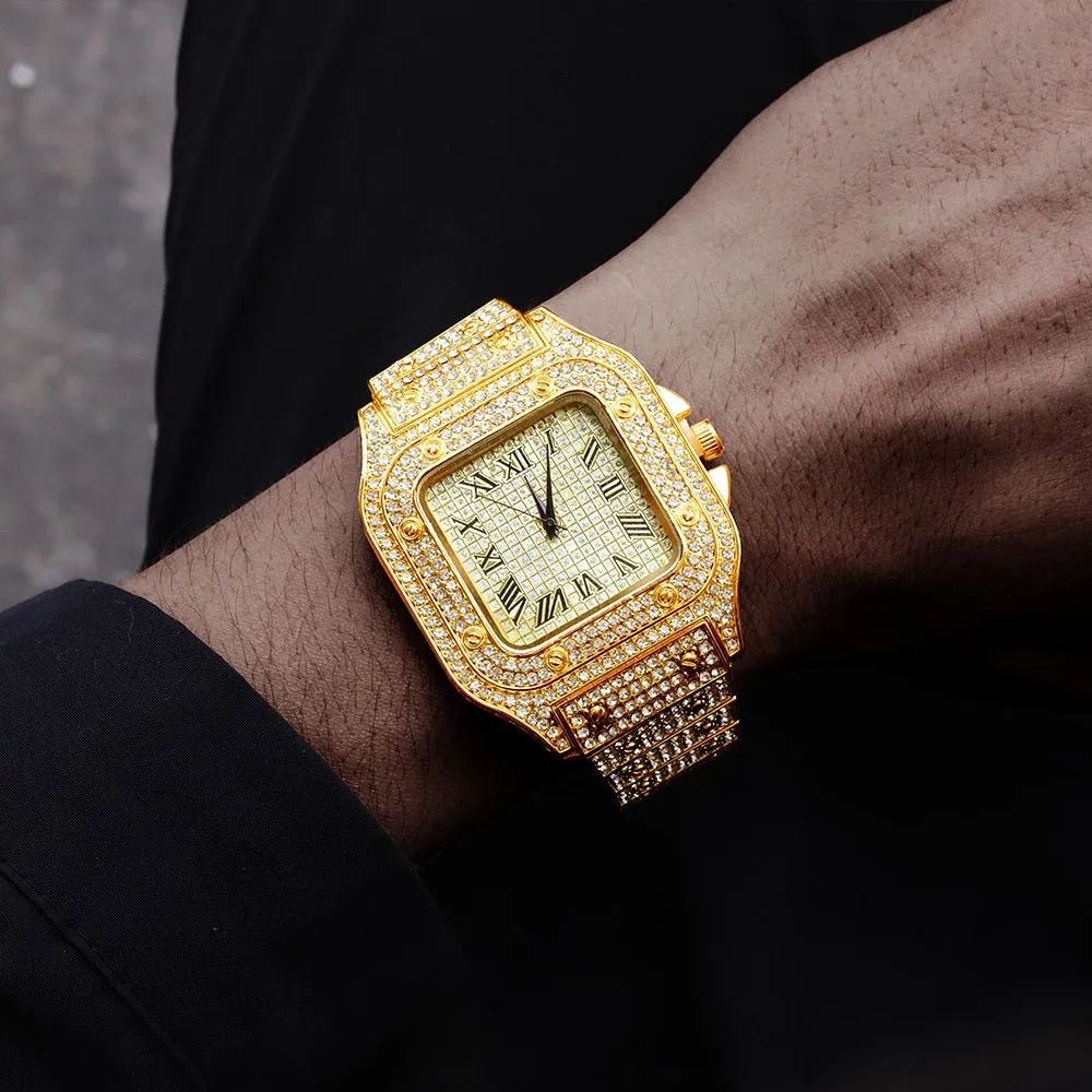 Iced Out Diamond Watch Quartz Gold HIP HOP Watches