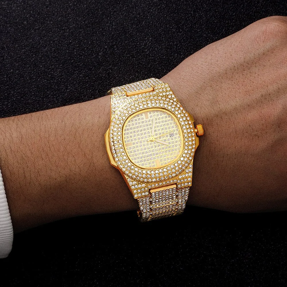 Iced Out Diamond Watch Quartz Gold HIP HOP Watches