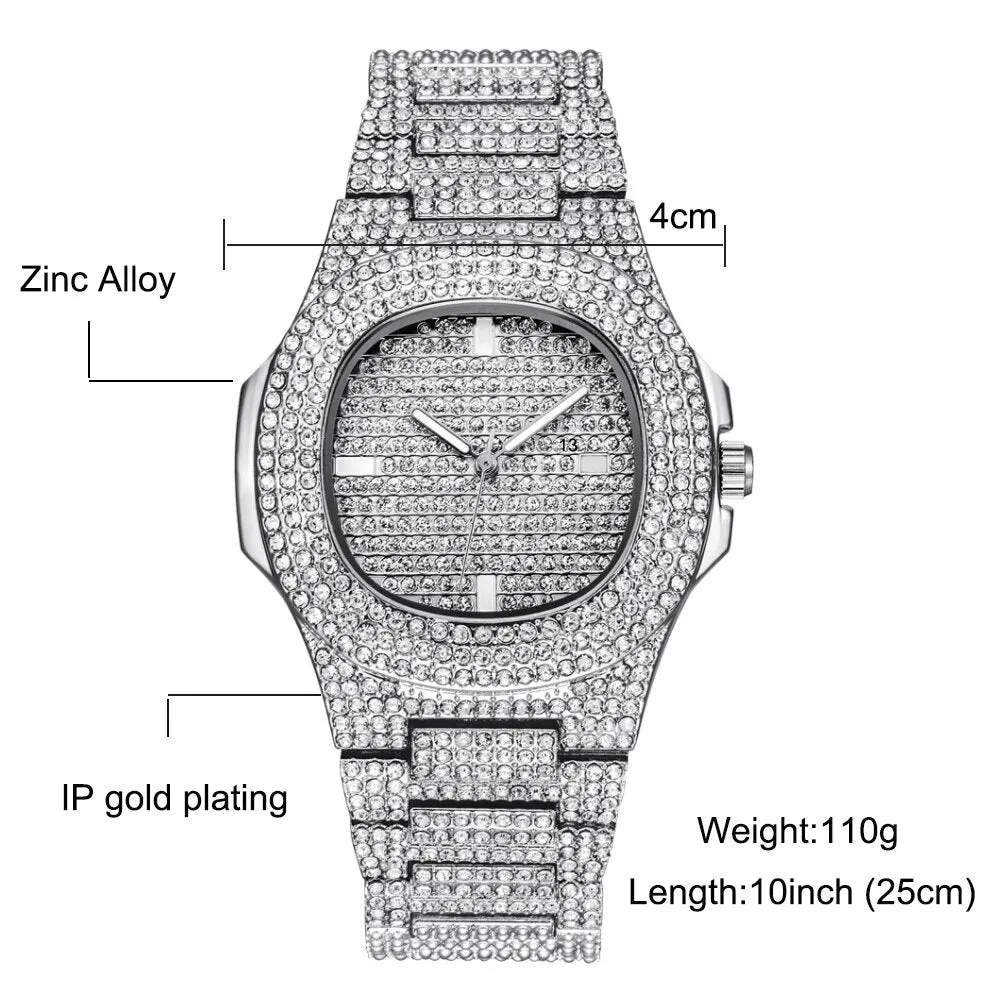 Iced Out Diamond Watch Quartz Gold HIP HOP Watches