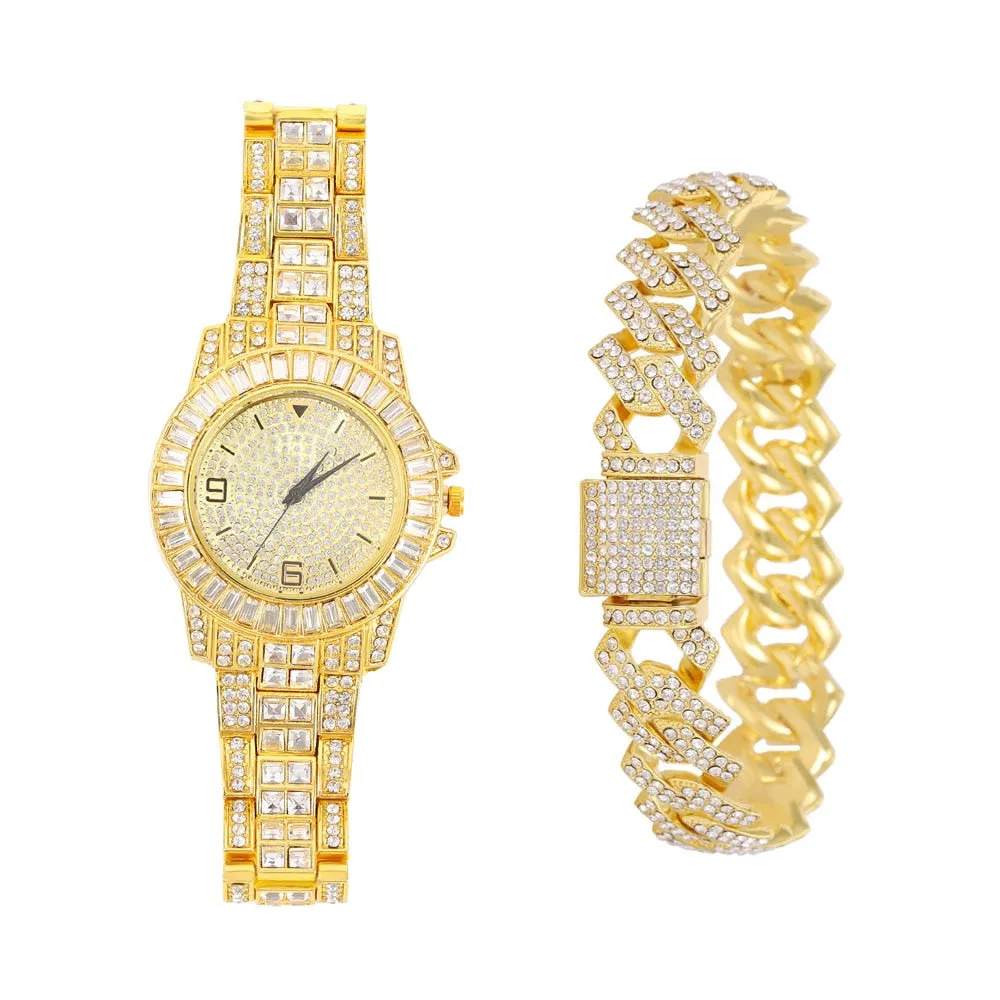 Iced Out Micro Pave Cubic Zirconia Finish Watches and bracelet