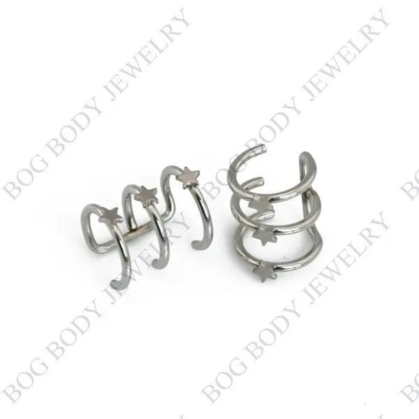 Illusion Captive Bead Rings, Fake Cartilage Clip-On Ring ,Helix Earrings, Non Pierced Clip On Closure Ring Sold as pair