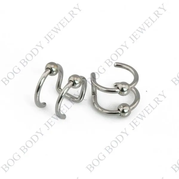 Illusion Captive Bead Rings, Fake Cartilage Clip-On Ring ,Helix Earrings, Non Pierced Clip On Closure Ring Sold as pair