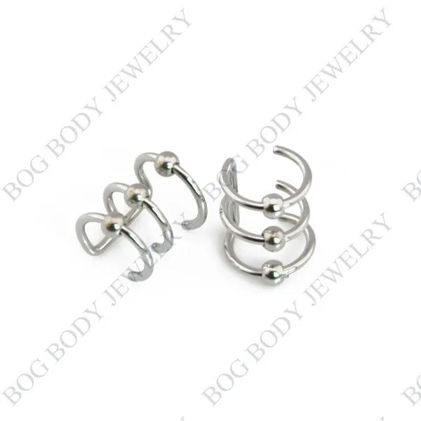 Illusion Captive Bead Rings, Fake Cartilage Clip-On Ring ,Helix Earrings, Non Pierced Clip On Closure Ring Sold as pair