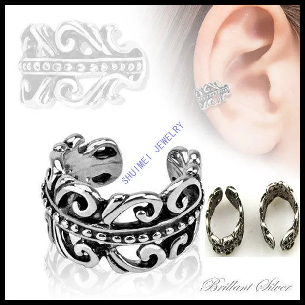 Illusion Captive Bead Rings, Fake Cartilage Clip-On Ring ,Helix Earrings, Non Pierced Clip On Closure Ring Sold as pair