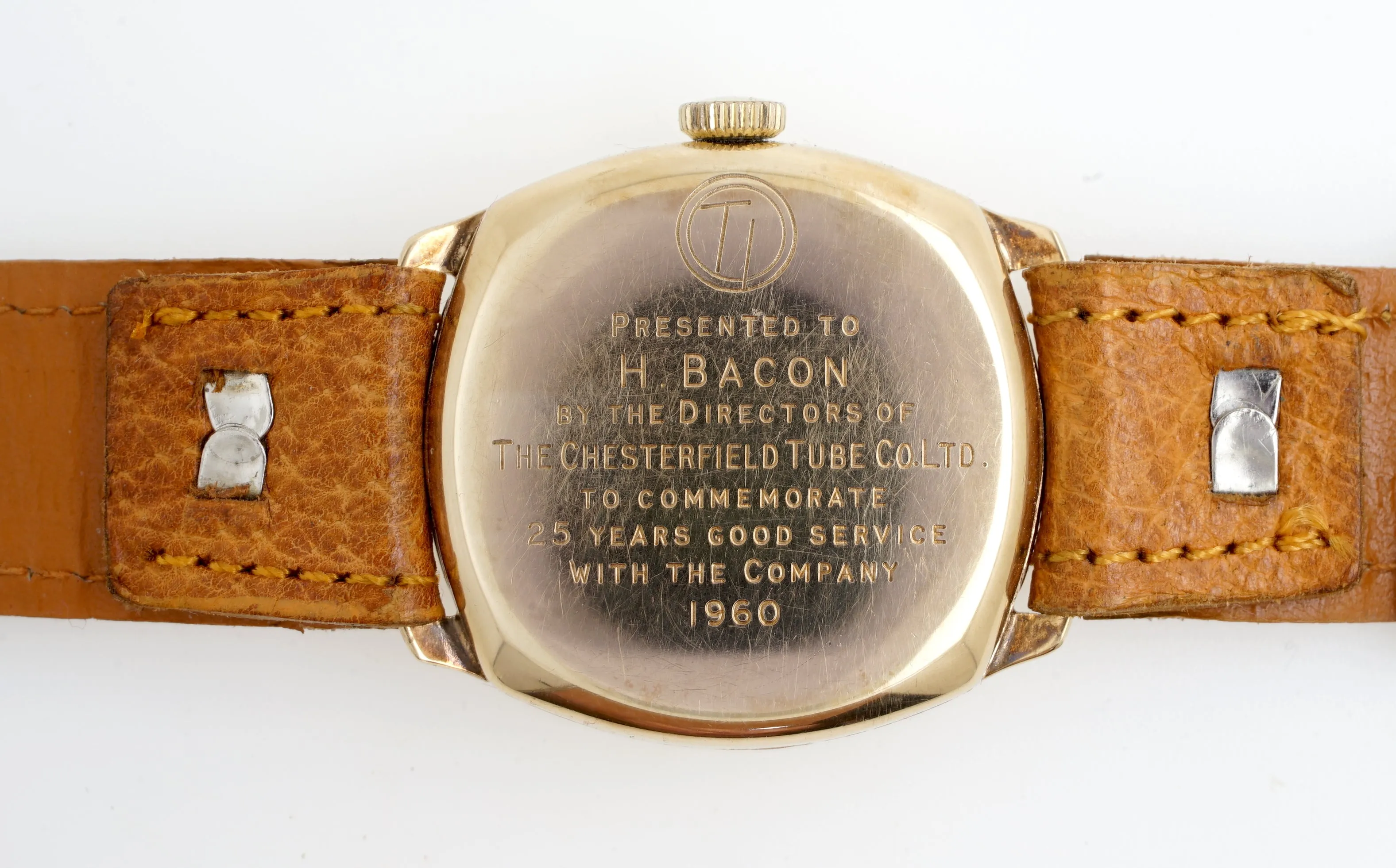 J W BENSON SMITHS 15J 9CT GOLD TI CUSHION PRESENTATION WATCH 1960