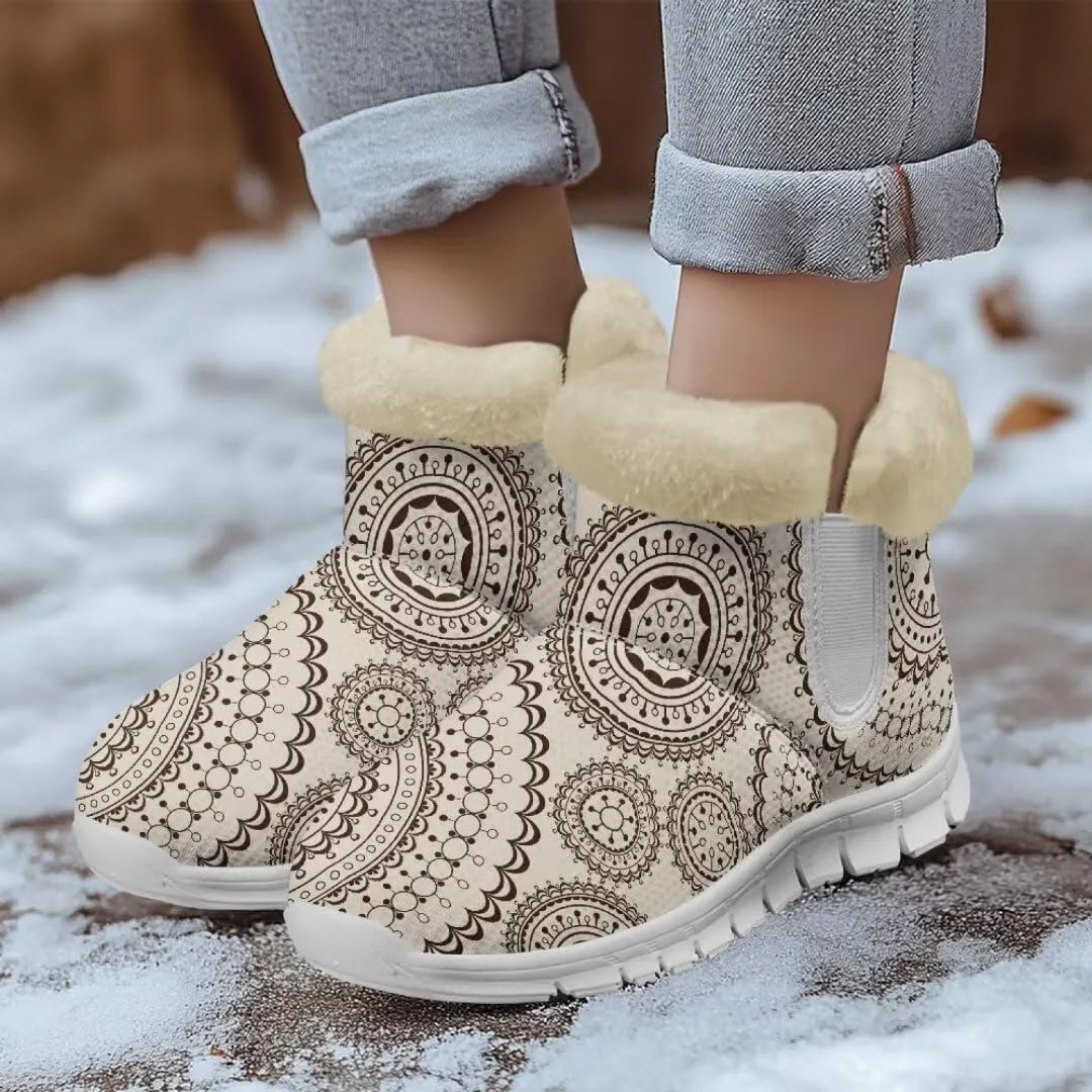 Jeiento Warm Snow Boots for Women Comfortable Fuzzy Snowboots for Trekking Walking Jogging Walking Boots Anti Slip Flat Boots
