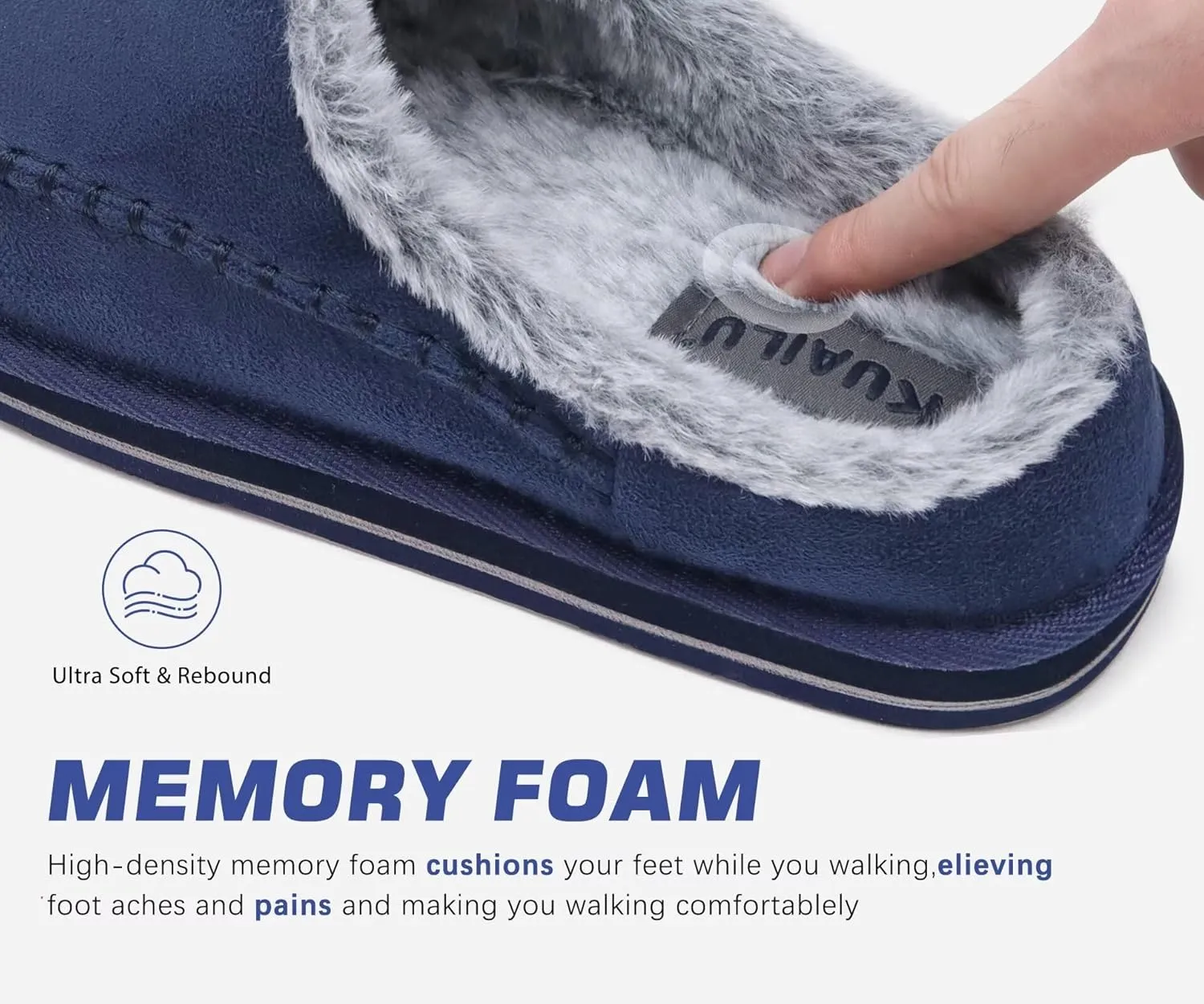 KuaiLu Mens Clog Slippers with Arch Support Suede Faux Fur Memory Foam Warm House Shoes Comfortable Slip-on Mans Bedroom Indoor Outdoor Slippers Rubber Sole Size 7-16