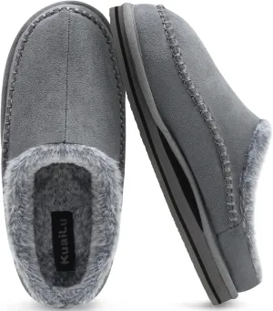 KuaiLu Mens Clog Slippers with Arch Support Suede Faux Fur Memory Foam Warm House Shoes Comfortable Slip-on Mans Bedroom Indoor Outdoor Slippers Rubber Sole Size 7-16