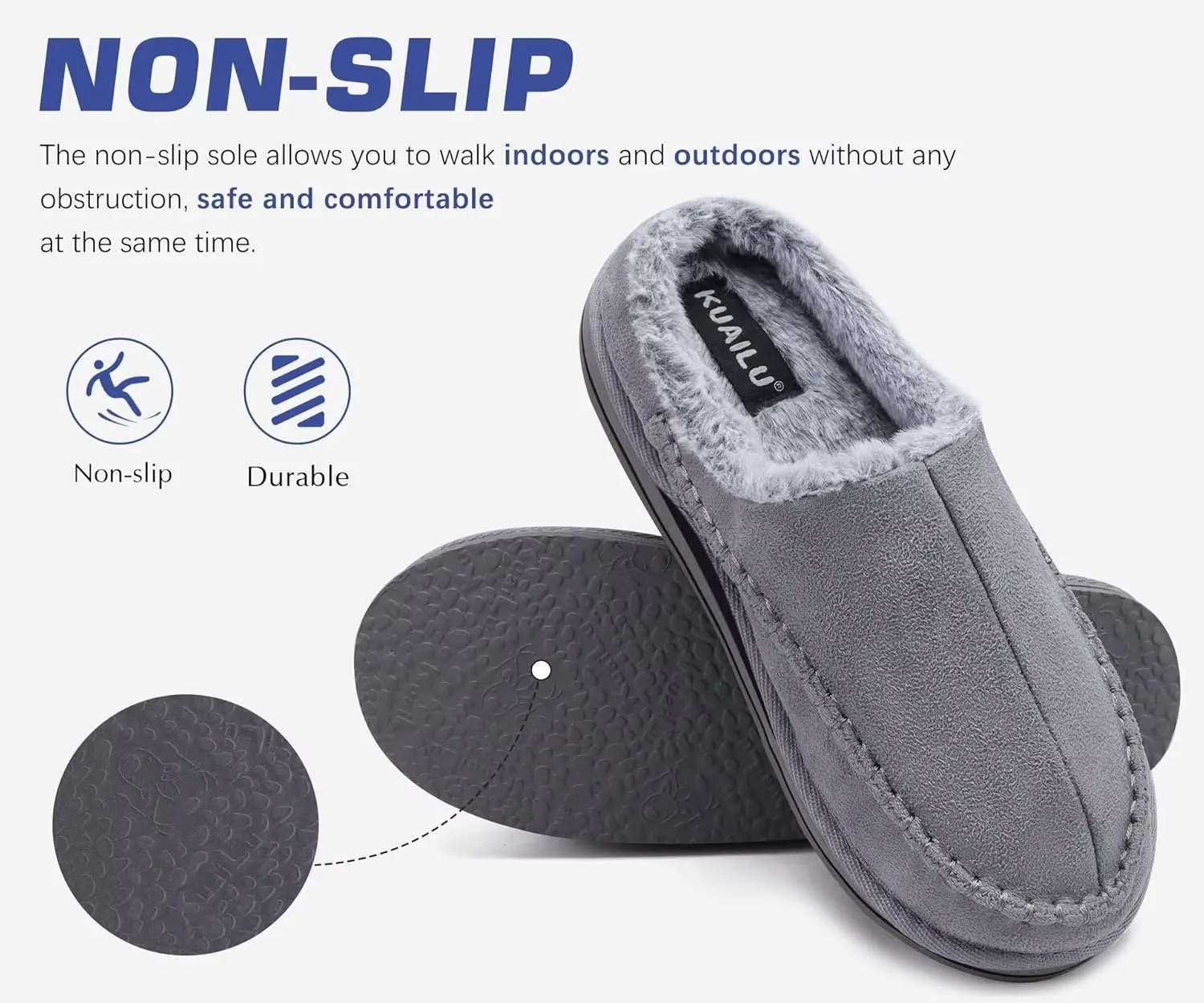 KuaiLu Mens Clog Slippers with Arch Support Suede Faux Fur Memory Foam Warm House Shoes Comfortable Slip-on Mans Bedroom Indoor Outdoor Slippers Rubber Sole Size 7-16