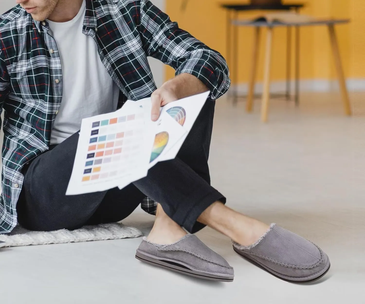 KuaiLu Mens Clog Slippers with Arch Support Suede Faux Fur Memory Foam Warm House Shoes Comfortable Slip-on Mans Bedroom Indoor Outdoor Slippers Rubber Sole Size 7-16