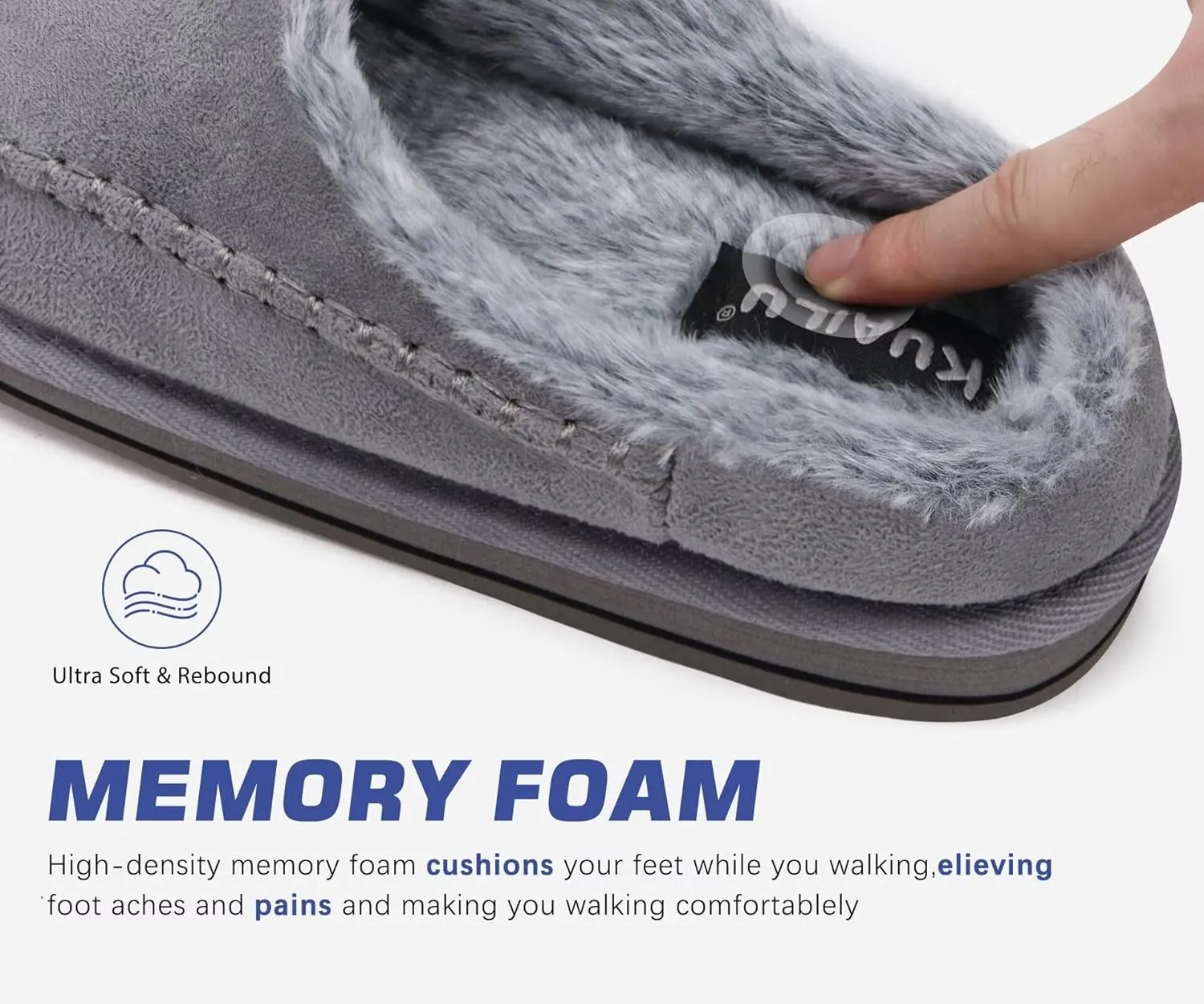 KuaiLu Mens Clog Slippers with Arch Support Suede Faux Fur Memory Foam Warm House Shoes Comfortable Slip-on Mans Bedroom Indoor Outdoor Slippers Rubber Sole Size 7-16