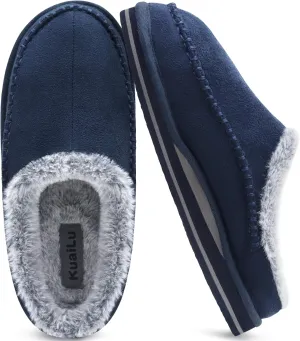 KuaiLu Mens Clog Slippers with Arch Support Suede Faux Fur Memory Foam Warm House Shoes Comfortable Slip-on Mans Bedroom Indoor Outdoor Slippers Rubber Sole Size 7-16