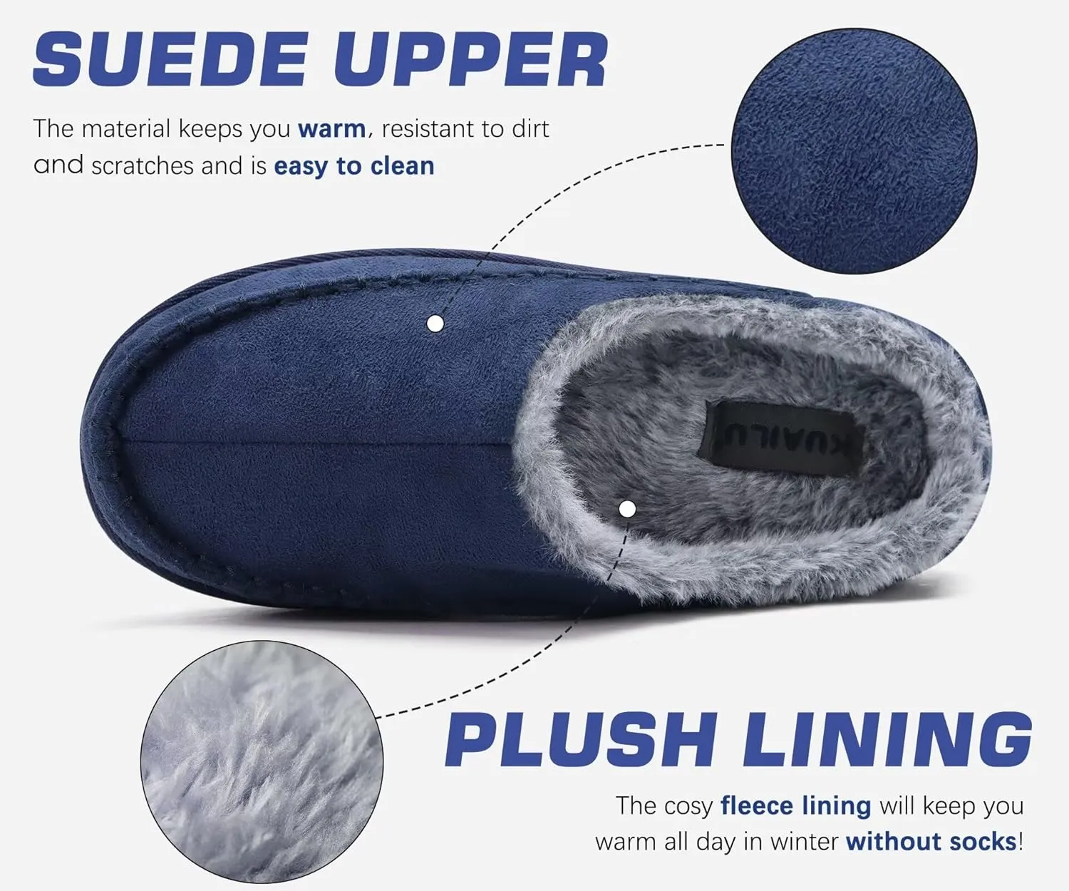KuaiLu Mens Clog Slippers with Arch Support Suede Faux Fur Memory Foam Warm House Shoes Comfortable Slip-on Mans Bedroom Indoor Outdoor Slippers Rubber Sole Size 7-16
