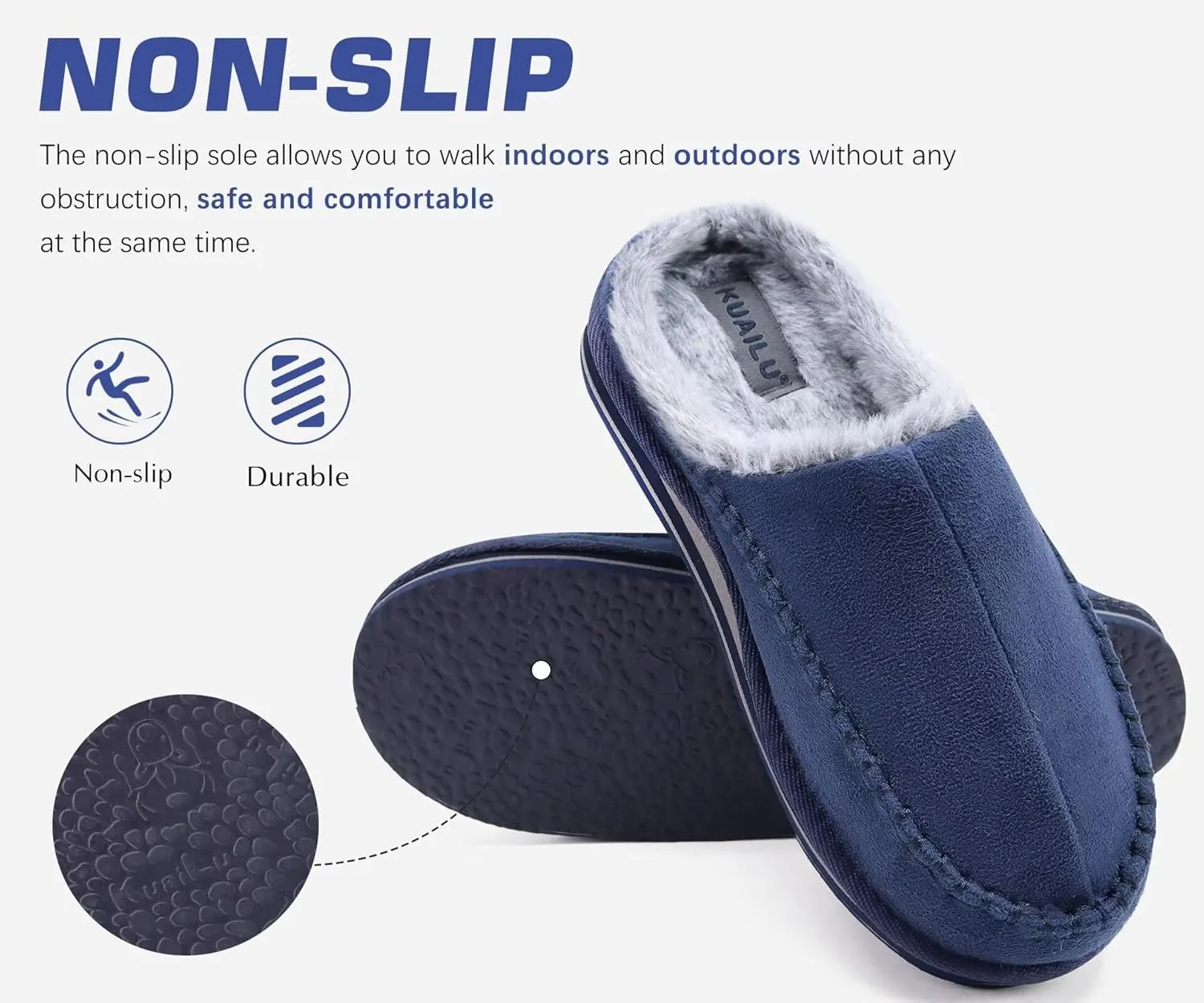 KuaiLu Mens Clog Slippers with Arch Support Suede Faux Fur Memory Foam Warm House Shoes Comfortable Slip-on Mans Bedroom Indoor Outdoor Slippers Rubber Sole Size 7-16