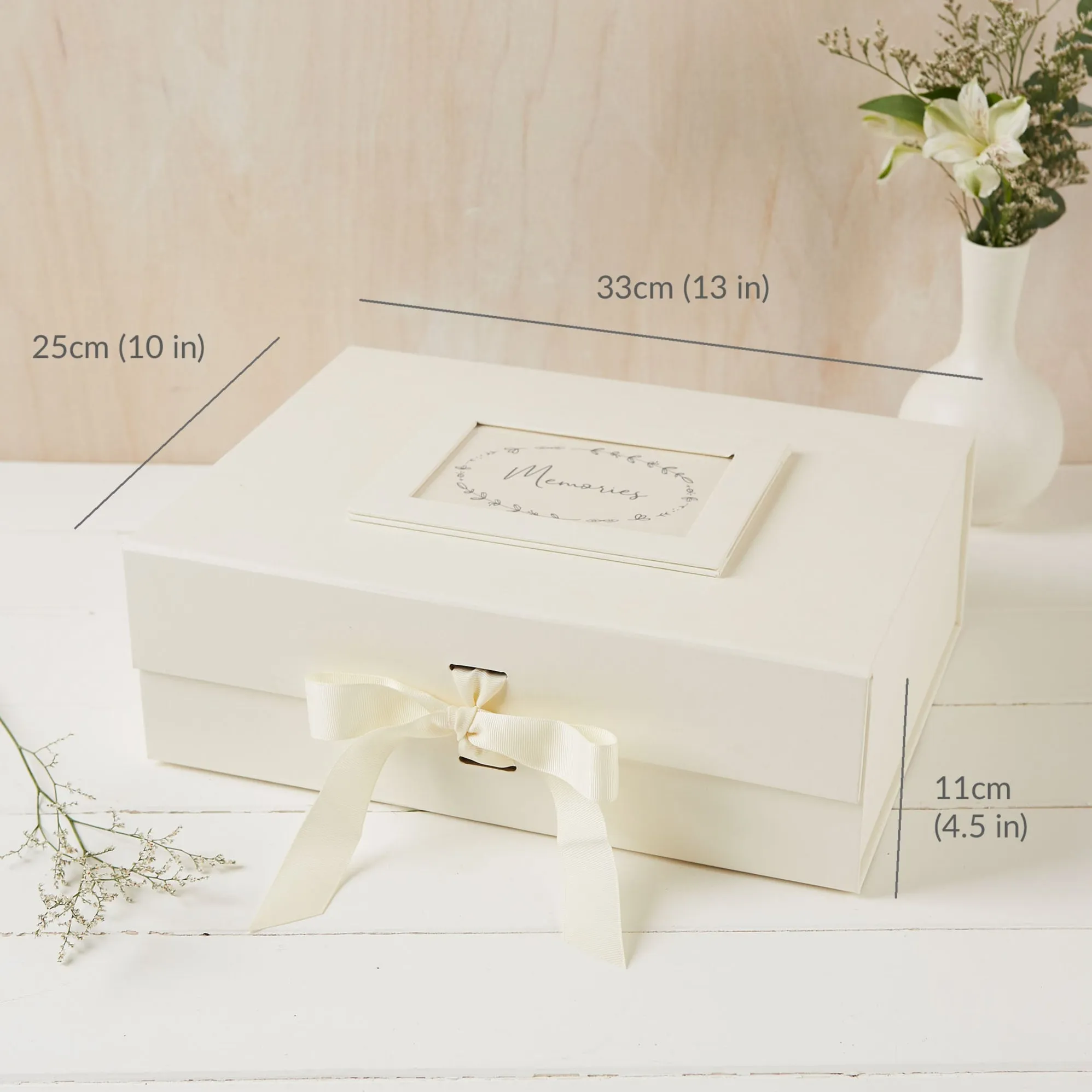 Large 'Memories' Ivory Card Memory Keepsake Box