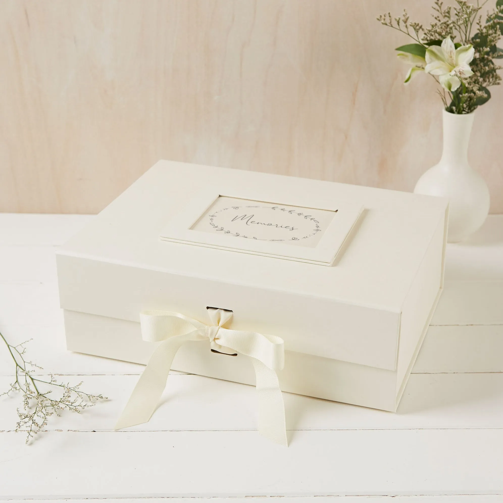 Large 'Memories' Ivory Card Memory Keepsake Box
