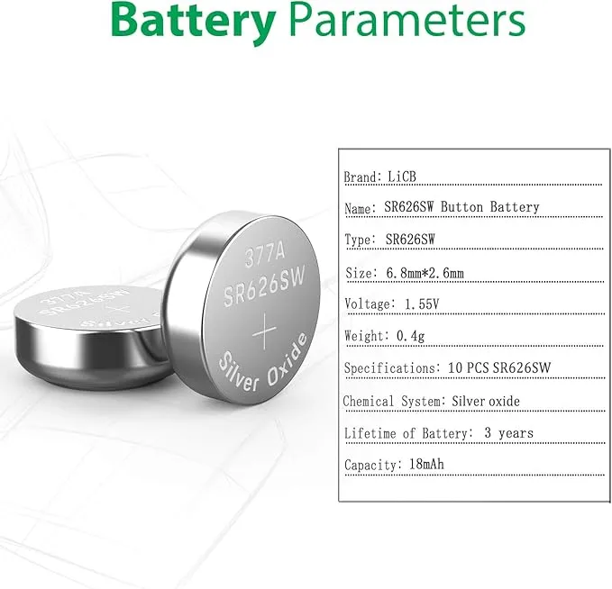 LiCB 10 PCS SR626SW 377 AG4 1.5V Button Cell Watch Batteries