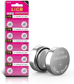 LiCB 10 PCS SR626SW 377 AG4 1.5V Button Cell Watch Batteries