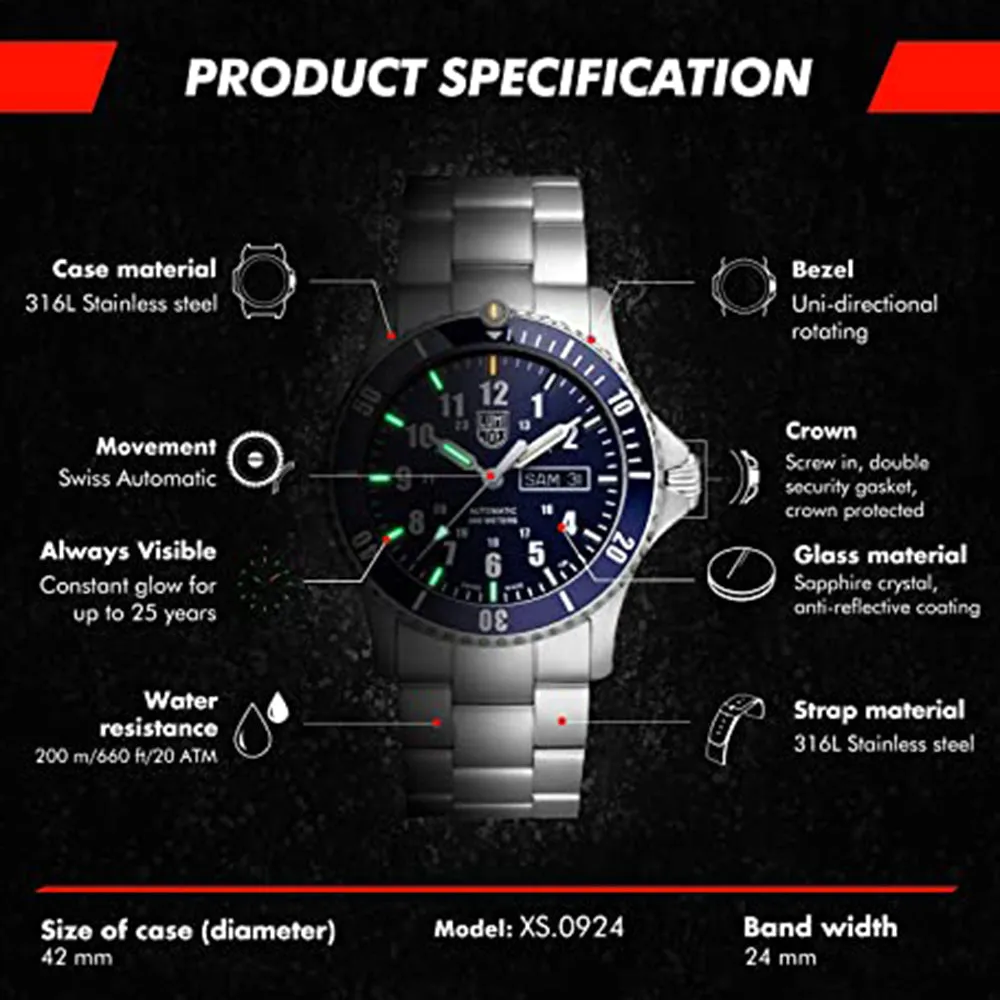 Luminox Men's Blue Dial Silver Band Stainless Steel Automatic Watch - XS.0924