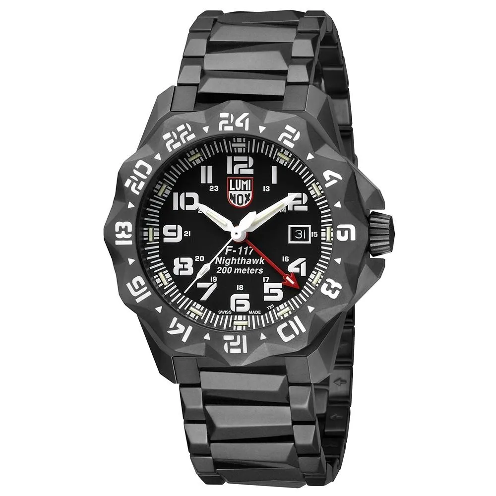 Luminox Men's F-117 Nighthawk 6420 Series Stainless Steel Bracelet Black Analog Dial Quartz Watch - XA.6422