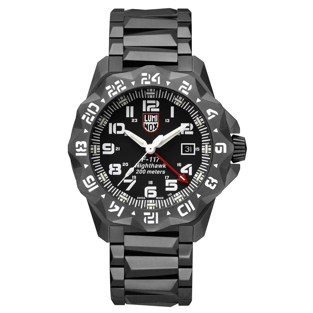 Luminox Men's F-117 Nighthawk 6420 Series Stainless Steel Bracelet Black Analog Dial Quartz Watch - XA.6422