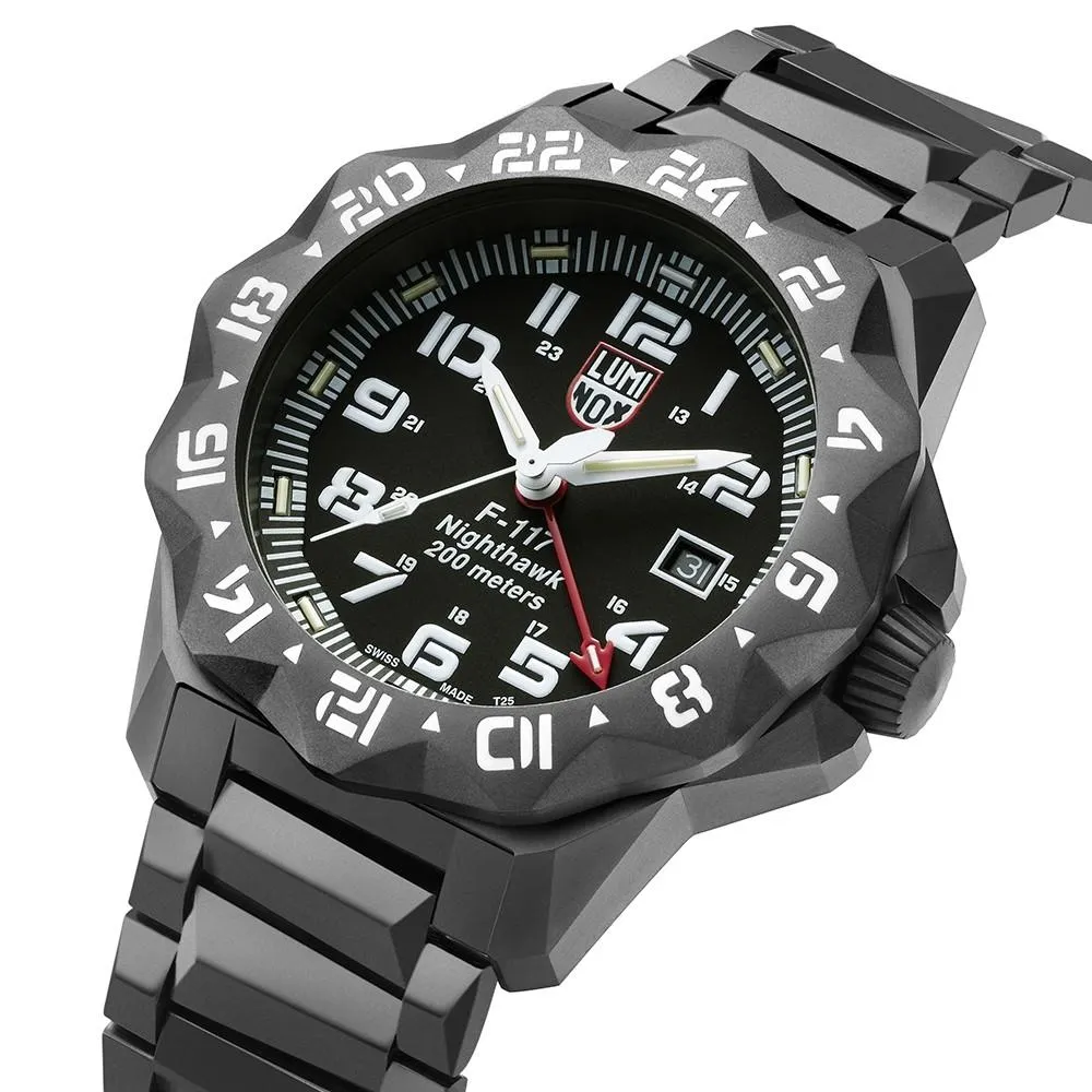 Luminox Men's F-117 Nighthawk 6420 Series Stainless Steel Bracelet Black Analog Dial Quartz Watch - XA.6422