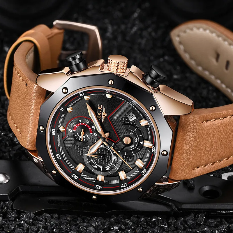Luxury Quartz Gold Watch - Men Casual Leather Military Sport Wristwatch