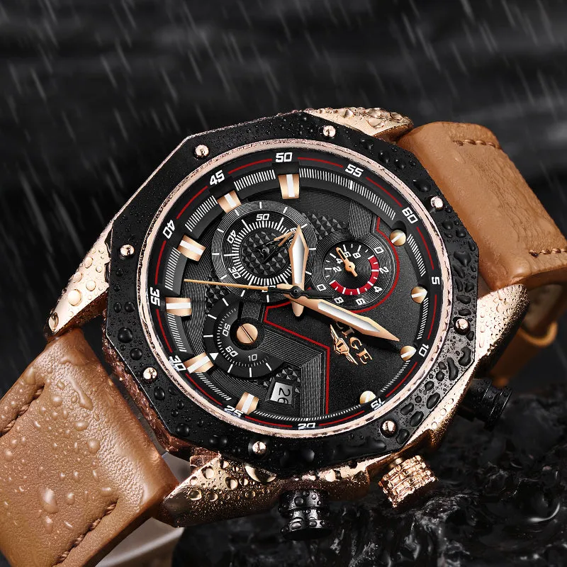 Luxury Quartz Gold Watch - Men Casual Leather Military Sport Wristwatch