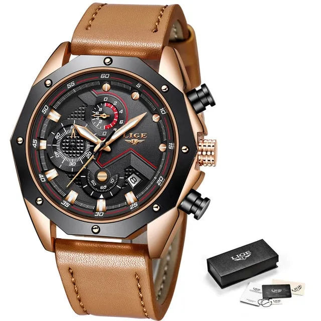 Luxury Quartz Gold Watch - Men Casual Leather Military Sport Wristwatch