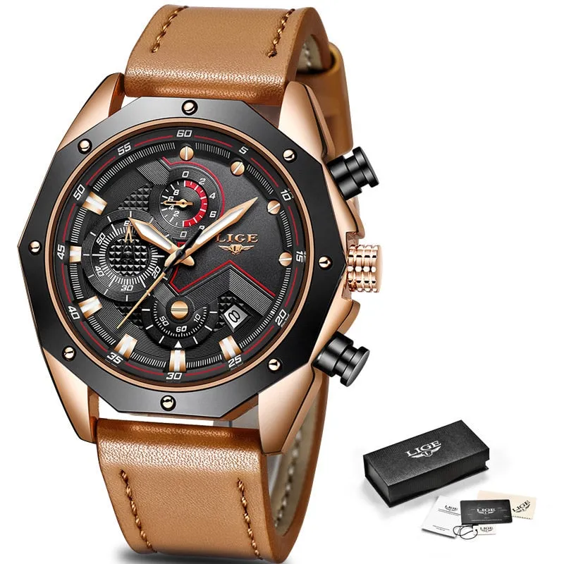 Luxury Quartz Gold Watch - Men Casual Leather Military Sport Wristwatch