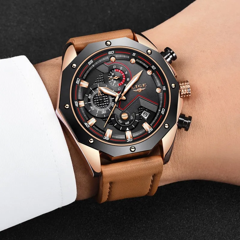 Luxury Quartz Gold Watch - Men Casual Leather Military Sport Wristwatch