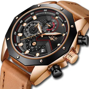 Luxury Quartz Gold Watch - Men Casual Leather Military Sport Wristwatch