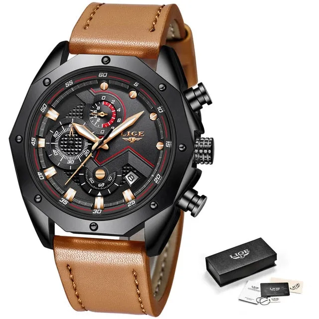 Luxury Quartz Gold Watch - Men Casual Leather Military Sport Wristwatch