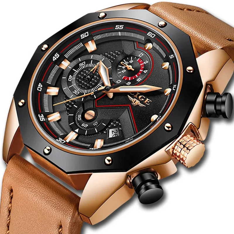 Luxury Quartz Gold Watch - Men Casual Leather Military Sport Wristwatch