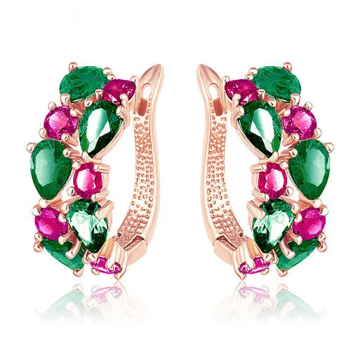 LZESHINE 16 Colors for Choose Top Sale Flower Earrings Rose Gold Plate Multicolor CZ Stone Hoop Earrings for Women Bijoux Brinco