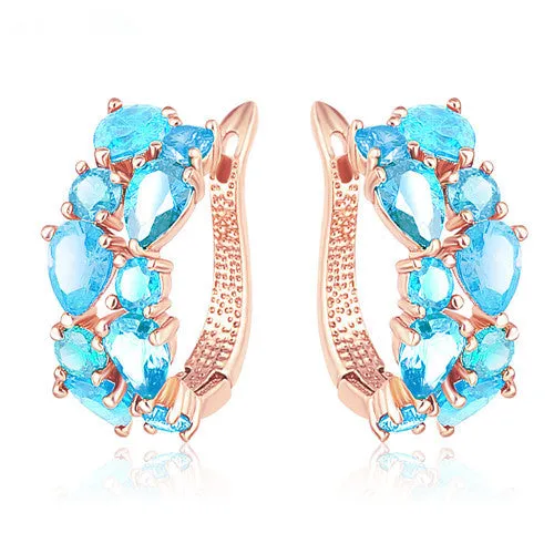 LZESHINE 16 Colors for Choose Top Sale Flower Earrings Rose Gold Plate Multicolor CZ Stone Hoop Earrings for Women Bijoux Brinco