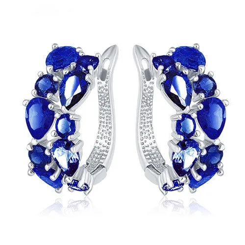 LZESHINE 16 Colors for Choose Top Sale Flower Earrings Rose Gold Plate Multicolor CZ Stone Hoop Earrings for Women Bijoux Brinco