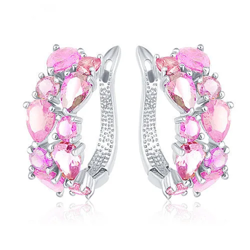 LZESHINE 16 Colors for Choose Top Sale Flower Earrings Rose Gold Plate Multicolor CZ Stone Hoop Earrings for Women Bijoux Brinco