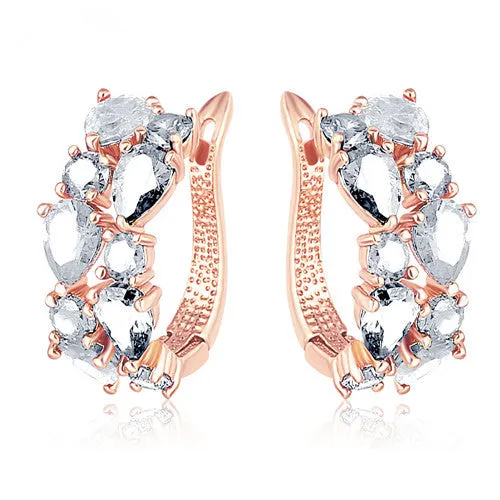 LZESHINE 16 Colors for Choose Top Sale Flower Earrings Rose Gold Plate Multicolor CZ Stone Hoop Earrings for Women Bijoux Brinco