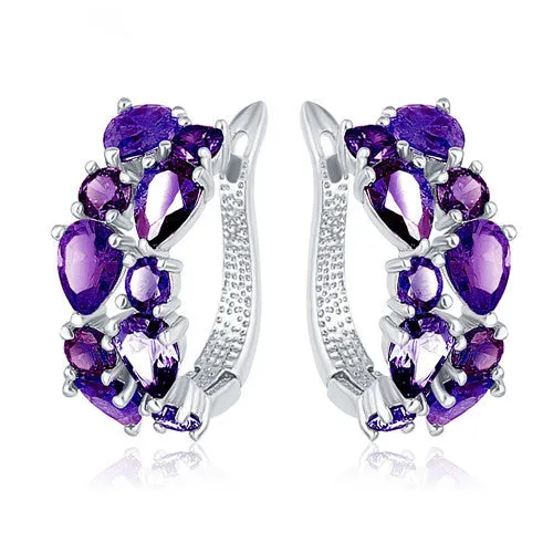 LZESHINE 16 Colors for Choose Top Sale Flower Earrings Rose Gold Plate Multicolor CZ Stone Hoop Earrings for Women Bijoux Brinco