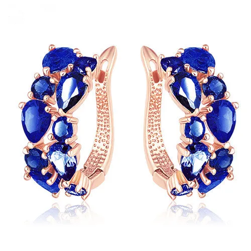 LZESHINE 16 Colors for Choose Top Sale Flower Earrings Rose Gold Plate Multicolor CZ Stone Hoop Earrings for Women Bijoux Brinco