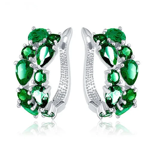 LZESHINE 16 Colors for Choose Top Sale Flower Earrings Rose Gold Plate Multicolor CZ Stone Hoop Earrings for Women Bijoux Brinco