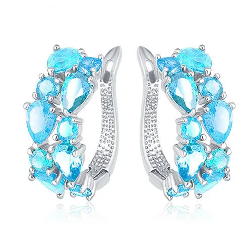 LZESHINE 16 Colors for Choose Top Sale Flower Earrings Rose Gold Plate Multicolor CZ Stone Hoop Earrings for Women Bijoux Brinco