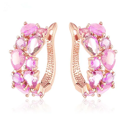 LZESHINE 16 Colors for Choose Top Sale Flower Earrings Rose Gold Plate Multicolor CZ Stone Hoop Earrings for Women Bijoux Brinco