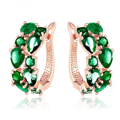 LZESHINE 16 Colors for Choose Top Sale Flower Earrings Rose Gold Plate Multicolor CZ Stone Hoop Earrings for Women Bijoux Brinco